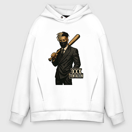 Мужское худи оверсайз XXXTentacion с битой / Белый – фото 1