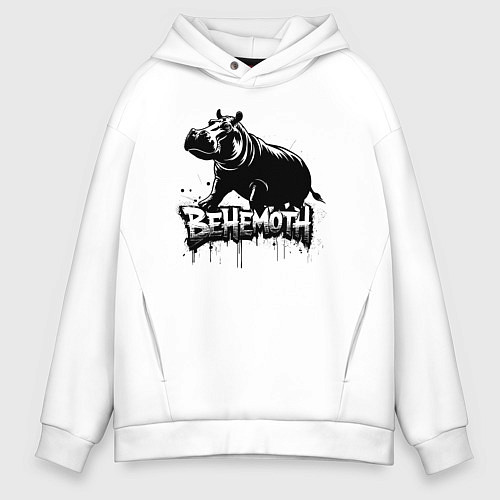 Мужское худи оверсайз Бегемот граффит / Белый – фото 1