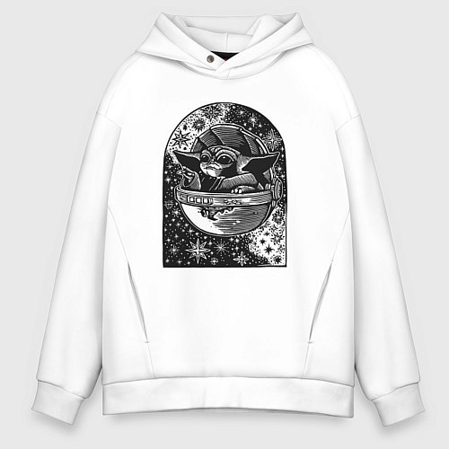 Мужское худи оверсайз Малыш Йода в космосе / Белый – фото 1