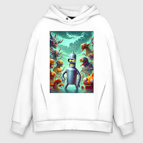 Мужское худи оверсайз Bender bending robot among the monsters - ai art f / Белый – фото 1