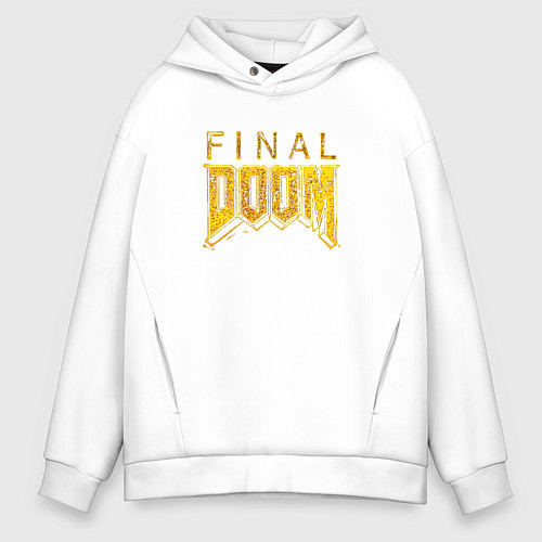 Мужское худи оверсайз Doom final gold logo / Белый – фото 1