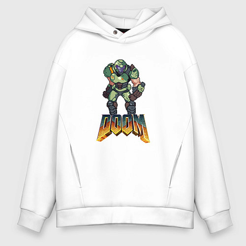 Мужское худи оверсайз Doom солдат марса / Белый – фото 1