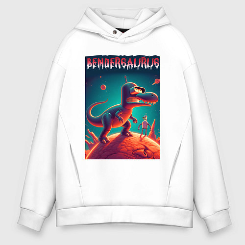Мужское худи оверсайз Bendersaurus - meme / Белый – фото 1