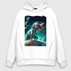 Толстовка оверсайз мужская Bender bending robot and tyrannosaurus - planet ex, цвет: белый