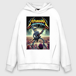 Толстовка оверсайз мужская Концерт группы Футурама - гитарист Бендер, цвет: белый