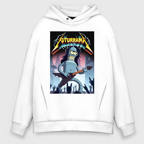 Мужское худи оверсайз Рок гитарист Бендер из группы Футурама / Белый – фото 1