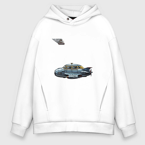 Мужское худи оверсайз Летающее такси ретрофутуризм стримлайн / Белый – фото 1