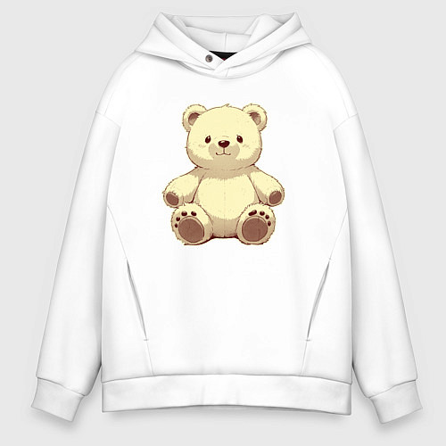 Мужское худи оверсайз Милый плюшевый медвежонок / Белый – фото 1
