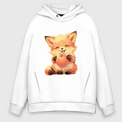 Толстовка оверсайз мужская Счастливый лисёнок с апельсином, цвет: белый