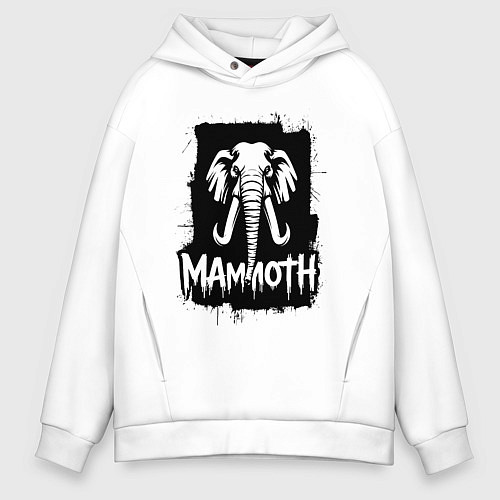 Мужское худи оверсайз Мамонт в стиле граффити / Белый – фото 1