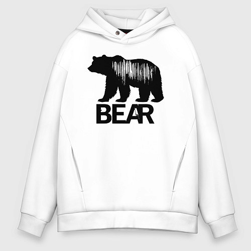 Мужское худи оверсайз Черный медведь с полосами / Белый – фото 1