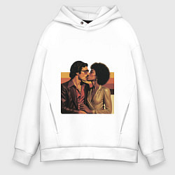 Толстовка оверсайз мужская Поцелуй поп-арт диско 1970-е, цвет: белый