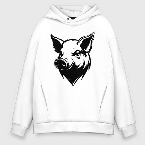 Мужское худи оверсайз Свиная голова / Белый – фото 1