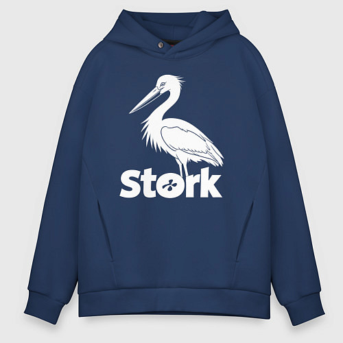 Мужское худи оверсайз Аисты в минимализме / Тёмно-синий – фото 1