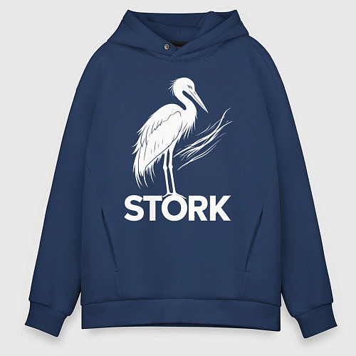 Мужское худи оверсайз Аист белый штрих / Тёмно-синий – фото 1