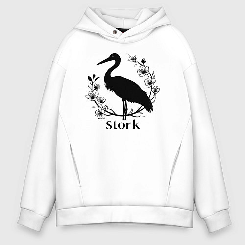Мужское худи оверсайз Аист среди цветов / Белый – фото 1