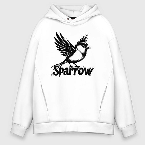 Мужское худи оверсайз Летящий воробей / Белый – фото 1