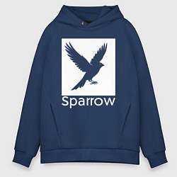 Толстовка оверсайз мужская Летящий воробей, цвет: тёмно-синий