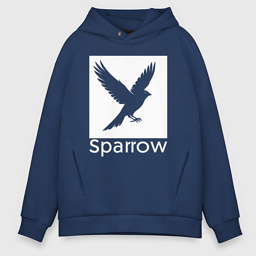 Мужское худи оверсайз Летящий воробей / Тёмно-синий – фото 1