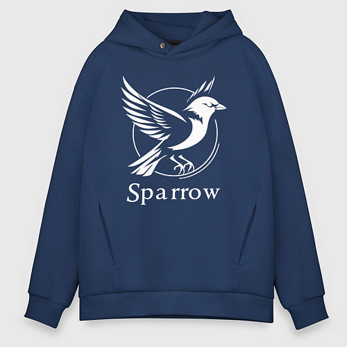 Мужское худи оверсайз Воробей в полёте / Тёмно-синий – фото 1