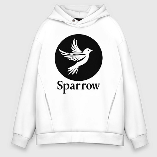 Мужское худи оверсайз Воробей в круге / Белый – фото 1