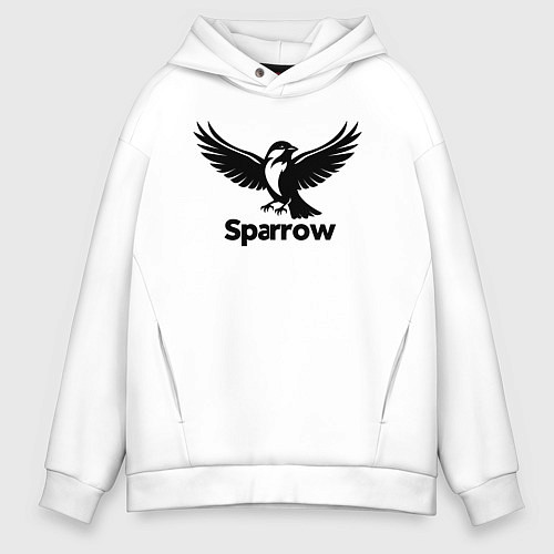 Мужское худи оверсайз Летящий черный воробей / Белый – фото 1