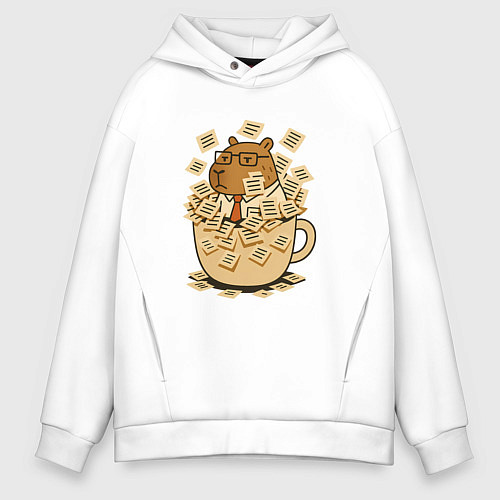 Мужское худи оверсайз Менеджер капибара в кружке / Белый – фото 1