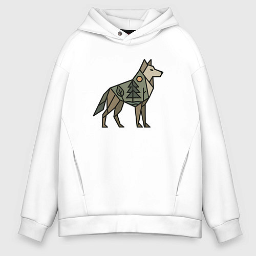 Мужское худи оверсайз Геометрический волк / Белый – фото 1