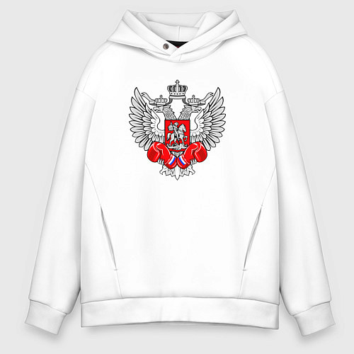 Мужское худи оверсайз Федерация бокса России - логотип / Белый – фото 1