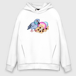 Толстовка оверсайз мужская Голубь с бабл ти, цвет: белый