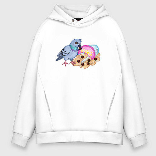 Мужское худи оверсайз Голубь с бабл ти / Белый – фото 1
