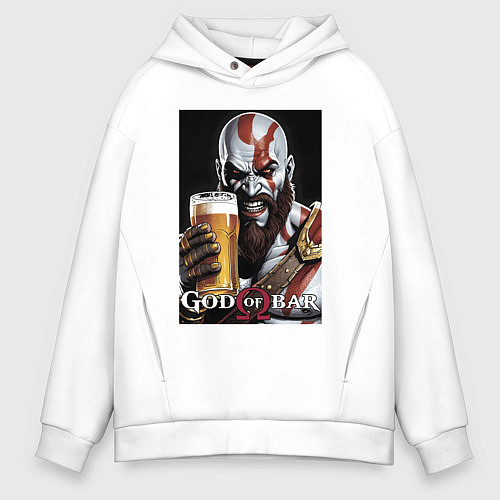 Мужское худи оверсайз Kratos - god of bar / Белый – фото 1