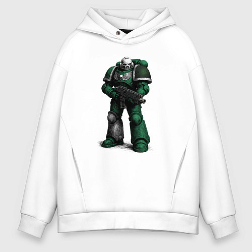 Мужское худи оверсайз Космический десантник в зелёных тонах / Белый – фото 1