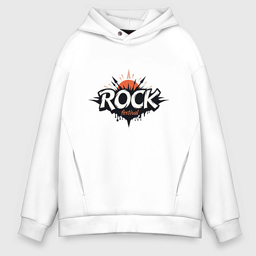 Мужское худи оверсайз Логотип rock festival / Белый – фото 1