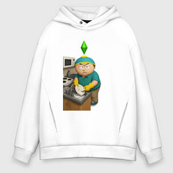 Толстовка оверсайз мужская Эрик картман моет посуду в Sims, цвет: белый