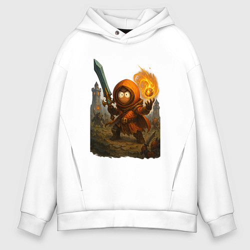 Мужское худи оверсайз Кенни маг с мечем / Белый – фото 1