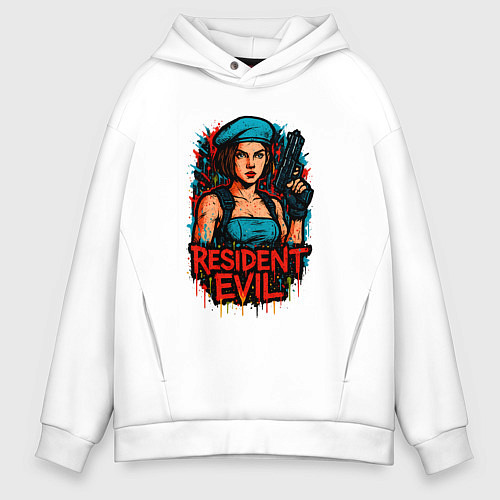 Мужское худи оверсайз Resident Evil Джилл Валентайн / Белый – фото 1
