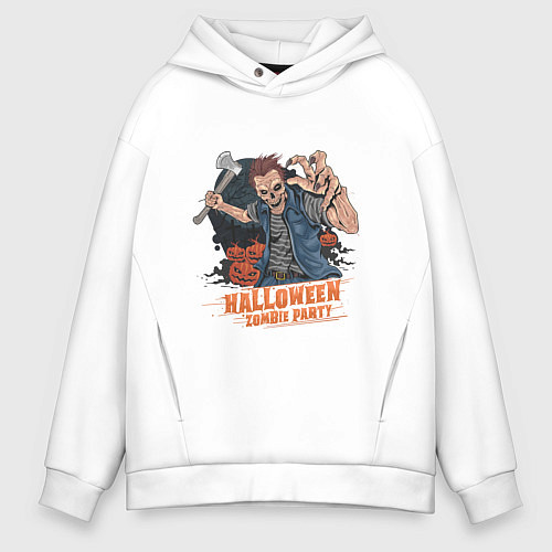 Мужское худи оверсайз Хэллоуин зомби пати / Белый – фото 1