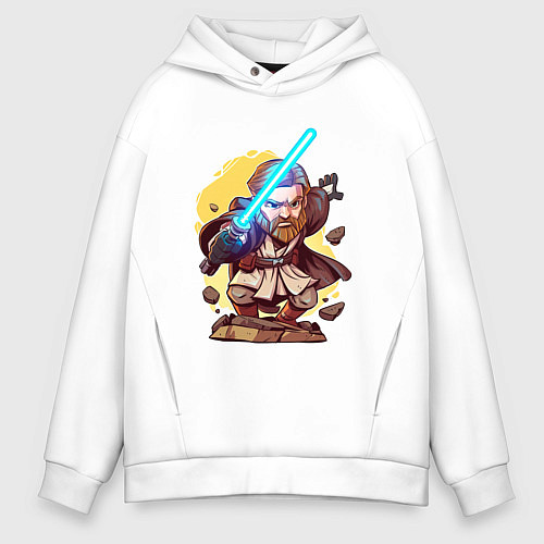 Мужское худи оверсайз Звёздные войны: Оби-Ван Кеноби - арт / Белый – фото 1