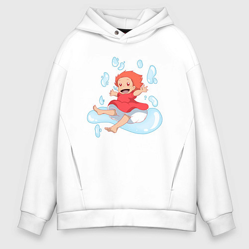Мужское худи оверсайз Рыбка Ponyо на Утёсе / Белый – фото 1