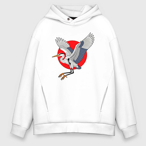 Мужское худи оверсайз Цапля на закате / Белый – фото 1