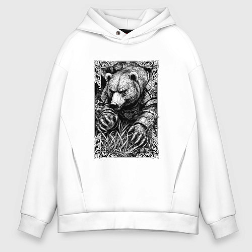 Мужское худи оверсайз Атакующий мишка / Белый – фото 1