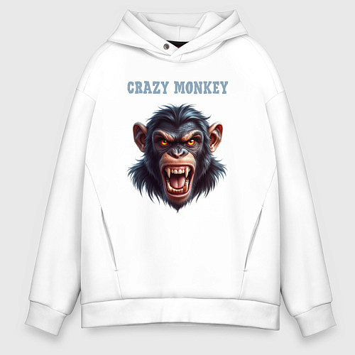 Мужское худи оверсайз Crazy monkey / Белый – фото 1