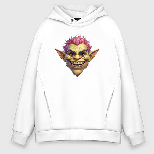 Мужское худи оверсайз Гоблин с розовыми волосами / Белый – фото 1