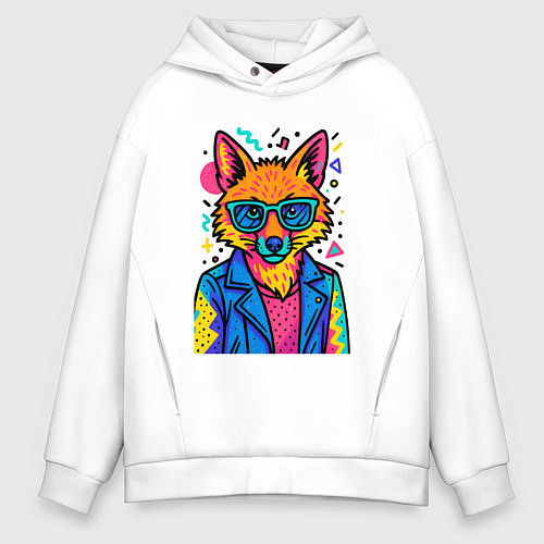 Мужское худи оверсайз Лиса Pop Colors / Белый – фото 1