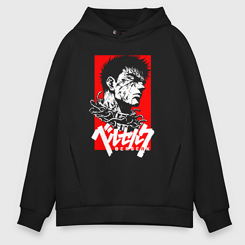 Мужское худи оверсайз Берсерк на красном / Черный – фото 1