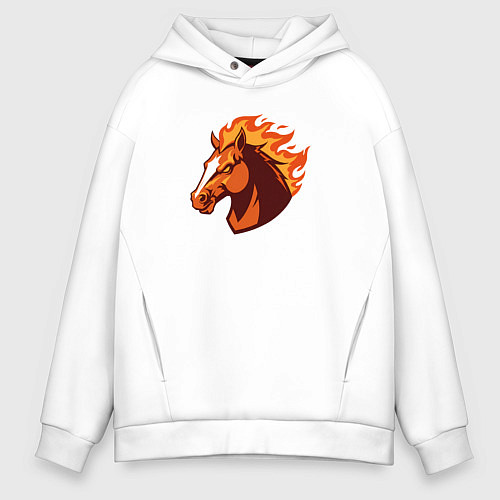 Мужское худи оверсайз Лошадь с огненной гривой / Белый – фото 1
