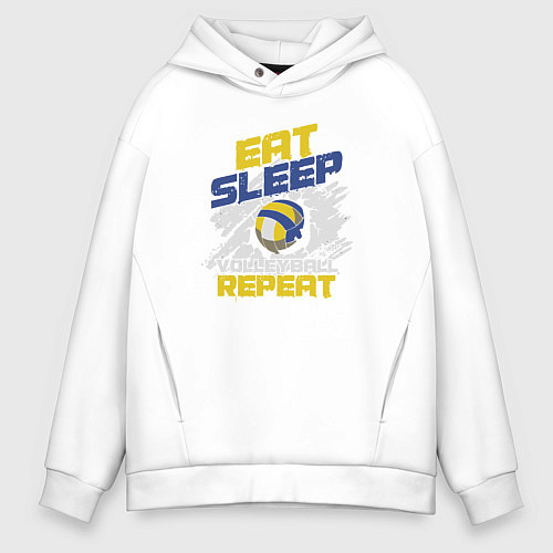 Мужское худи оверсайз Eat sleep volleyball repeat / Белый – фото 1