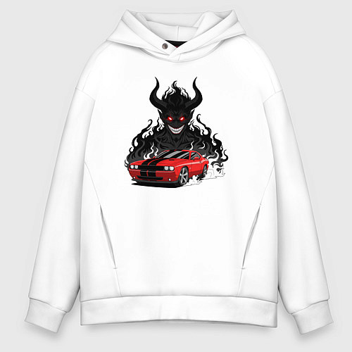 Мужское худи оверсайз Dodge - Demon SRT / Белый – фото 1