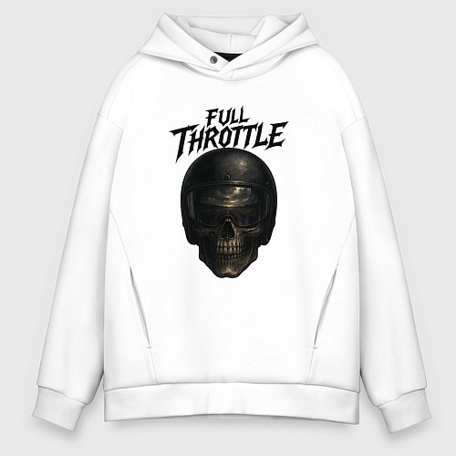 Мужское худи оверсайз Full throttle Череп мотоциклиста / Белый – фото 1